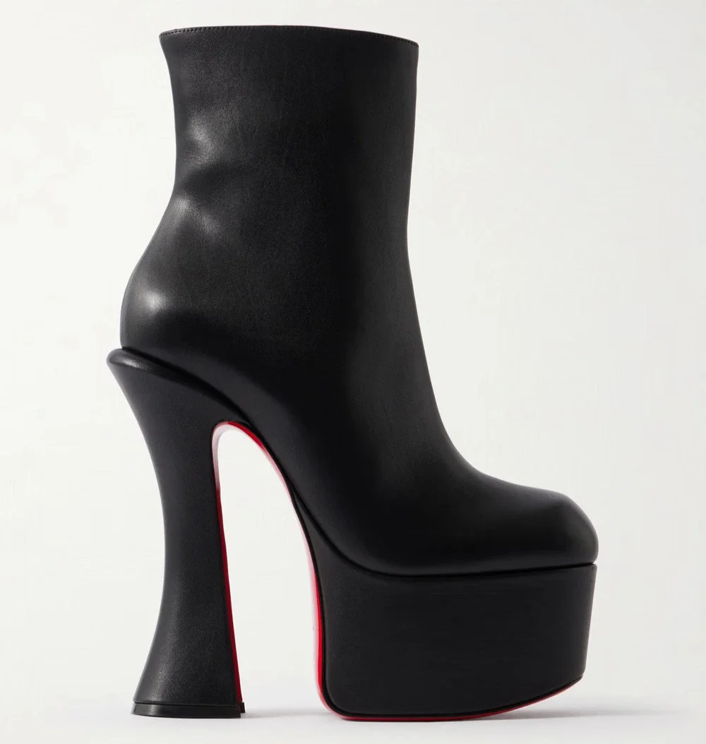 Christian Louboutin Aquabootie 160 Black Leather Platform Block Heel Bootie 40 - Picture 1 of 16